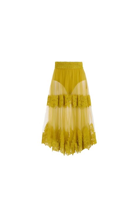 Gonna Elisabetta Franchi donna GO04252E2 DC6 senape tulle decorazioni pizzo ELISABETTA FRANCHI | Gonne | GO04252E2DC6